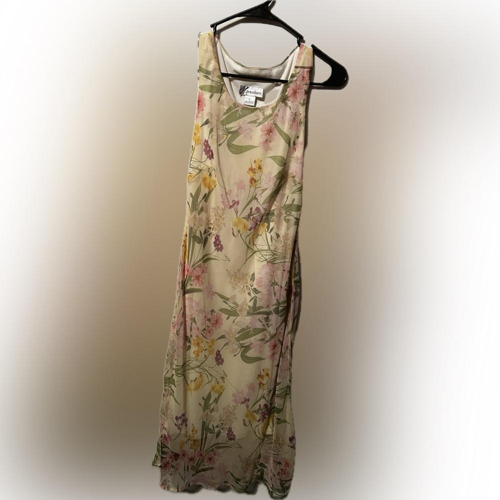 Dressbarn Size 8 floral yellow maxi sleeveless dress